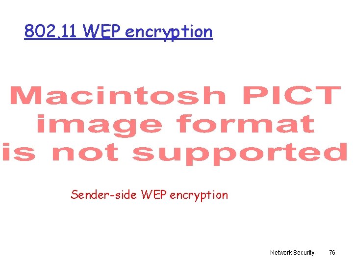 802. 11 WEP encryption Sender-side WEP encryption Network Security 76 