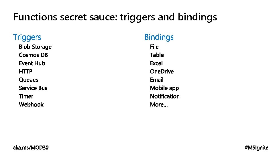 Functions secret sauce: triggers and bindings 