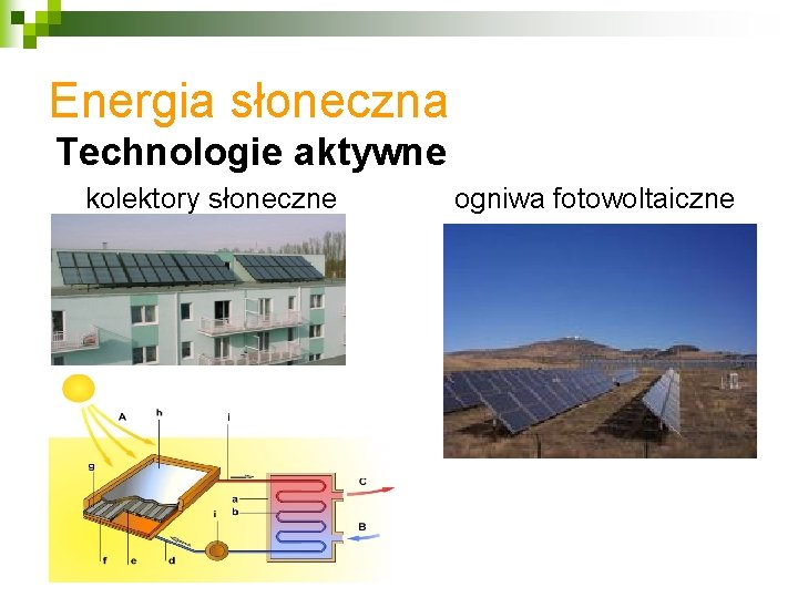 Energia słoneczna Technologie aktywne kolektory słoneczne ogniwa fotowoltaiczne 