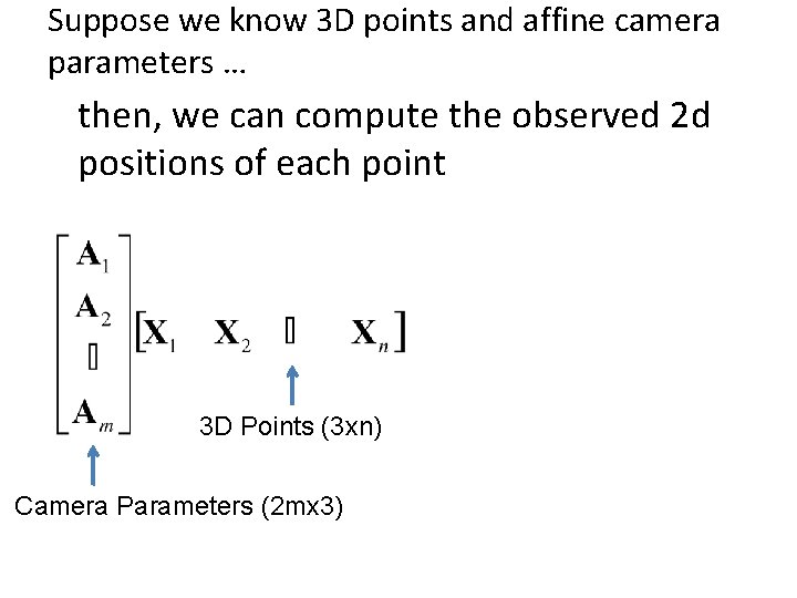 Suppose we know 3 D points and affine camera parameters … then, we can