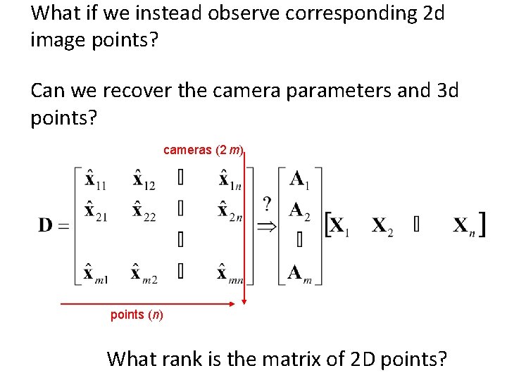 What if we instead observe corresponding 2 d image points? Can we recover the