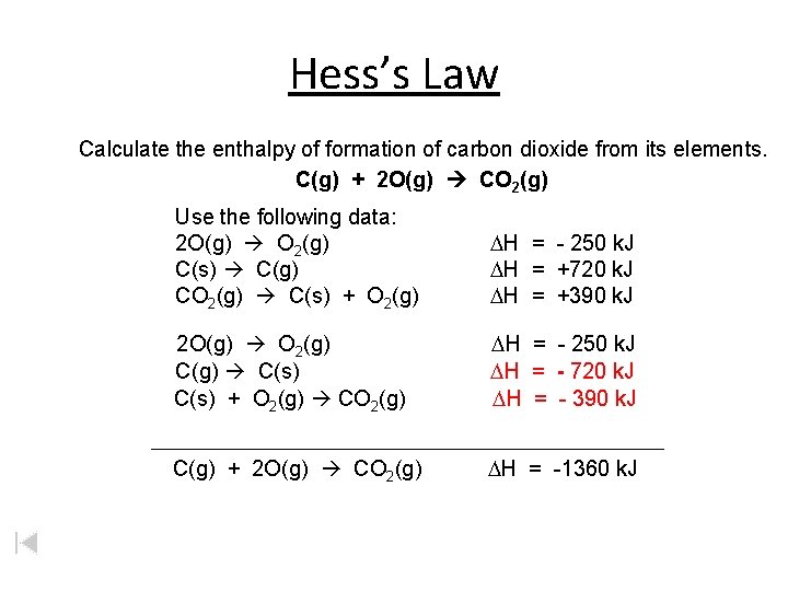 Hess’s Law Calculate the enthalpy of formation of carbon dioxide from its elements. C(g) Hess’s Law Calculate the enthalpy of formation of carbon dioxide from its elements. C(g)