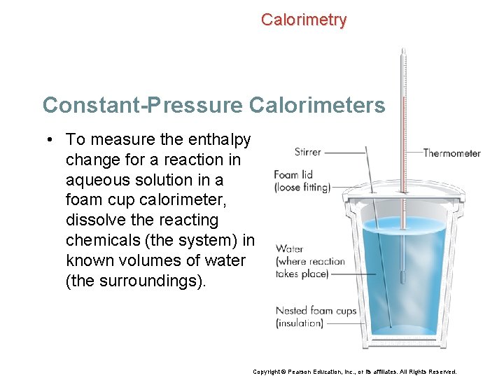 Calorimetry Constant-Pressure Calorimeters • To measure the enthalpy change for a reaction in aqueous