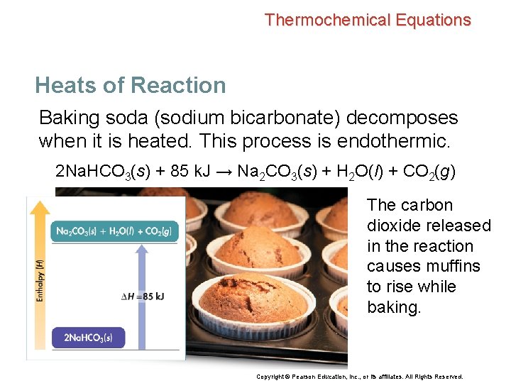 Thermochemical Equations Heats of Reaction Baking soda (sodium bicarbonate) decomposes when it is heated.