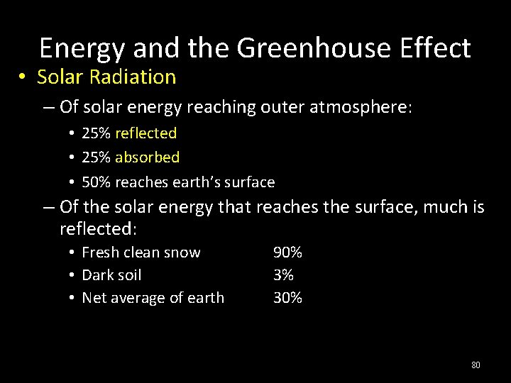 Energy and the Greenhouse Effect • Solar Radiation – Of solar energy reaching outer