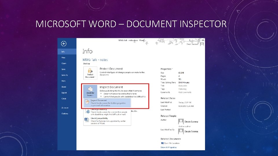 MICROSOFT WORD – DOCUMENT INSPECTOR 