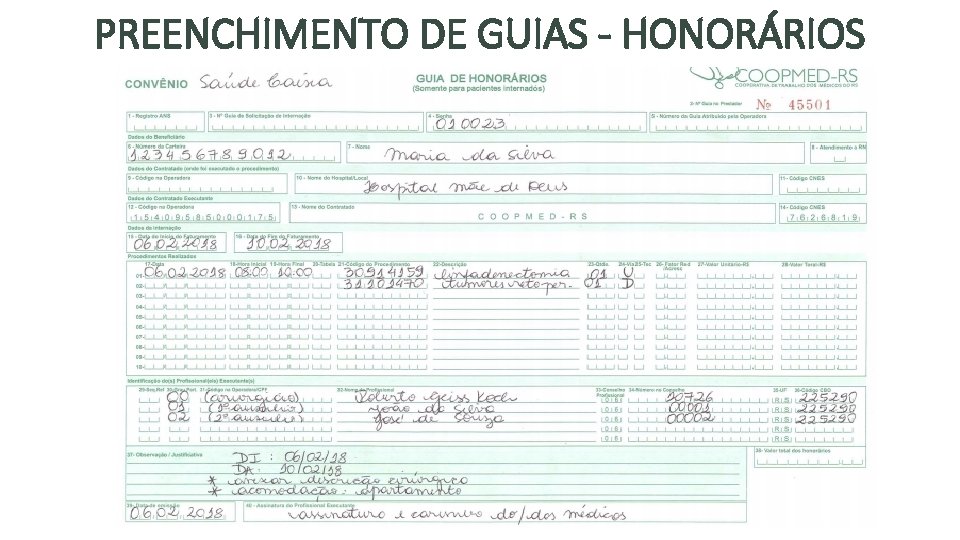 PREENCHIMENTO DE GUIAS - HONORÁRIOS 