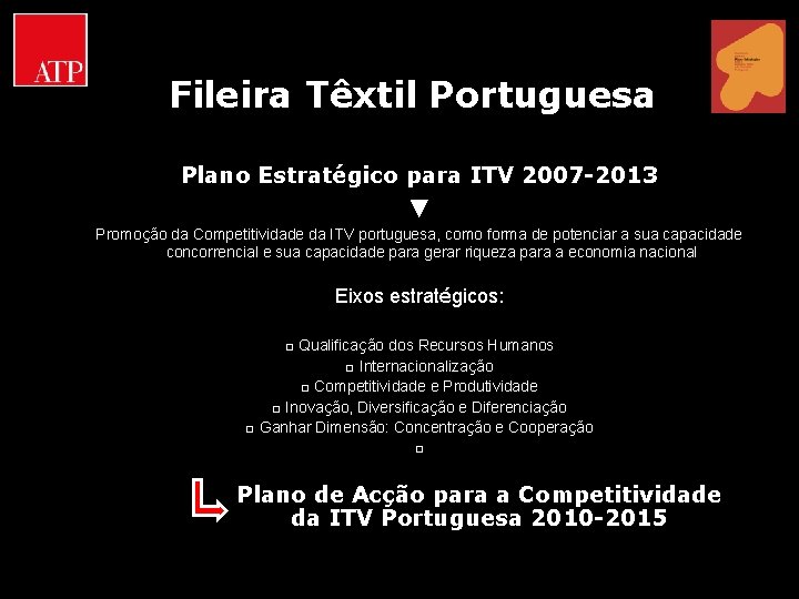 Fileira Têxtil Portuguesa Plano Estratégico para ITV 2007 -2013 ▼ Promoção da Competitividade da