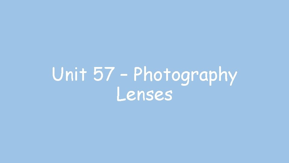 Unit 57 – Photography Lenses 