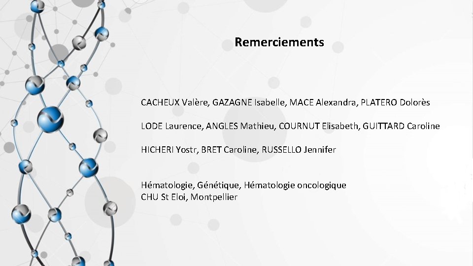 Remerciements CACHEUX Valère, GAZAGNE Isabelle, MACE Alexandra, PLATERO Dolorès LODE Laurence, ANGLES Mathieu, COURNUT