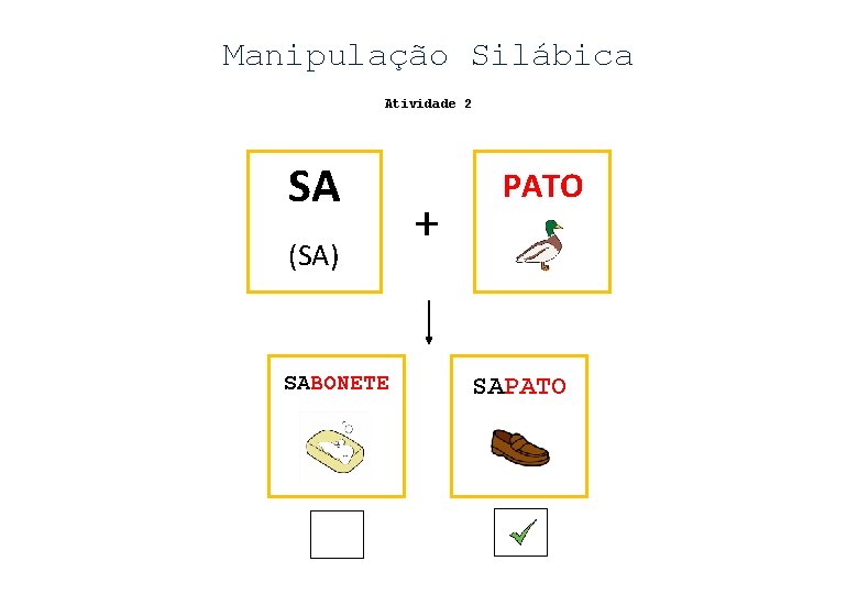Manipulação Silábica Atividade 2 SA (SA) SABONETE + PATO SAPATO 