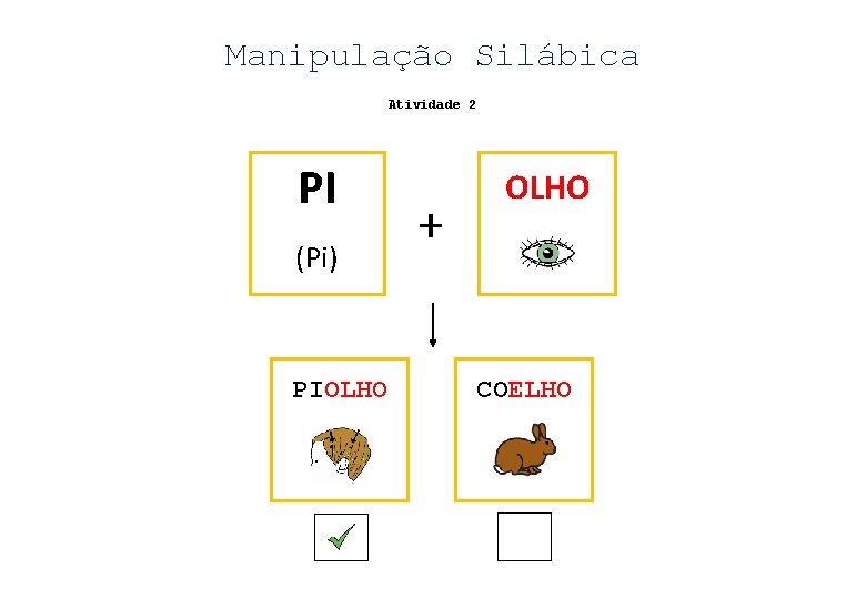 Manipulação Silábica Atividade 2 PI (Pi) PIOLHO + OLHO COELHO 