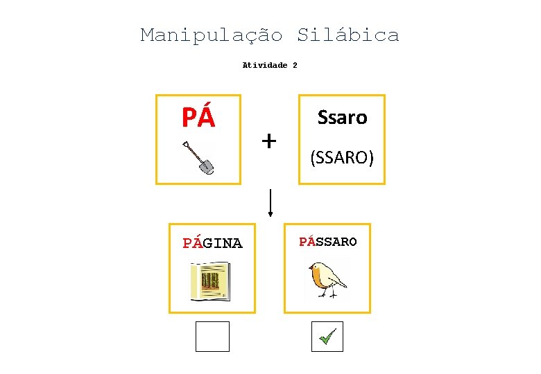 Manipulação Silábica Atividade 2 PÁ PÁGINA + Ssaro (SSARO) PÁSSARO 