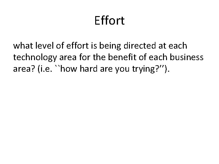 Effort what level of effort is being directed at each technology area for the