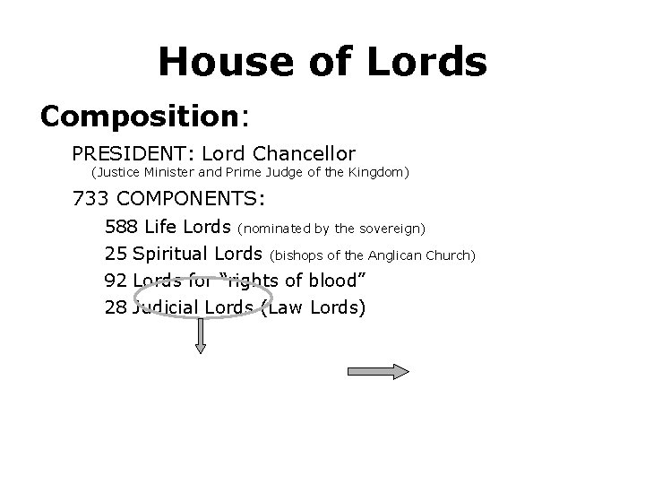 House of Lords Composition: PRESIDENT: Lord Chancellor (Justice Minister and Prime Judge of the