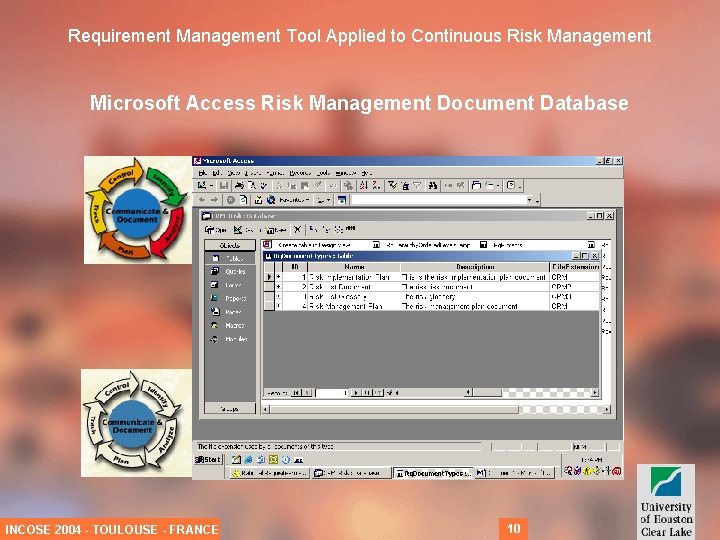 Requirement Management Tool Applied to Continuous Risk Management Microsoft Access Risk Management Document Database