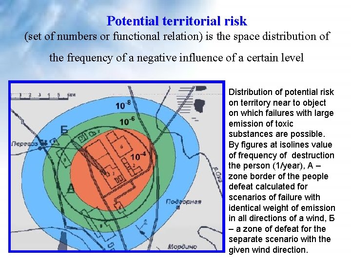 Potential territorial risk (set of numbers or functional relation) is the space distribution of Potential territorial risk (set of numbers or functional relation) is the space distribution of
