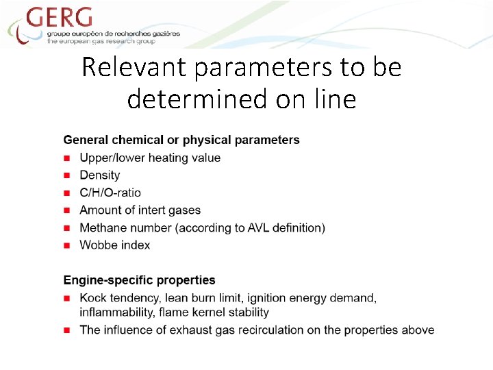 Relevant parameters to be determined on line 