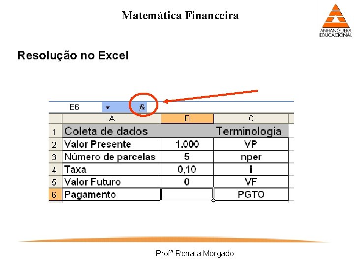 Matemática Financeira Resolução no Excel Profª Renata Morgado 