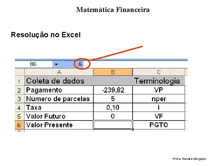 Matemática Financeira Resolução no Excel Profa. Renata Morgado 