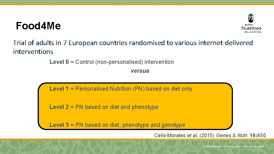 Food 4 Me Trial of adults in 7 European countries randomised to various internet-delivered