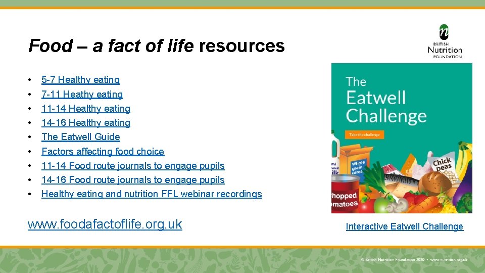 Food – a fact of life resources • • • 5 -7 Healthy eating