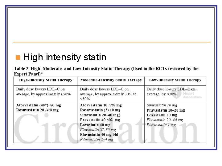 n High intensity statin n High intensity statin