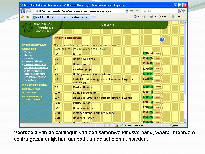 Voorbeeld van de catalogus van een samenwerkingsverband, waarbij meerdere centra gezamenlijk hun aanbod aan