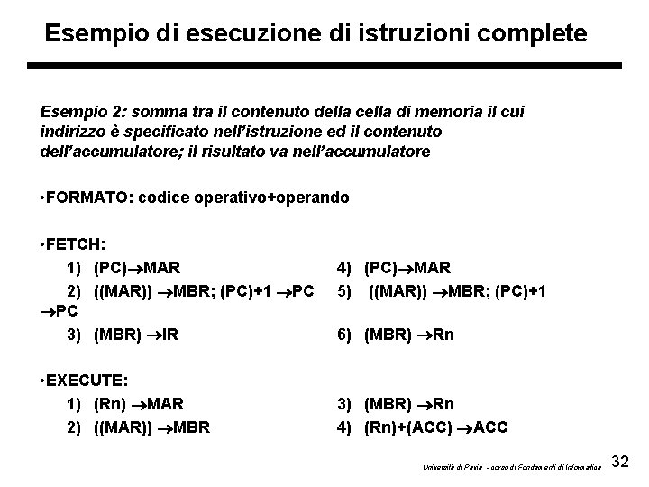 Esempio di esecuzione di istruzioni complete Esempio 2: somma tra il contenuto della cella