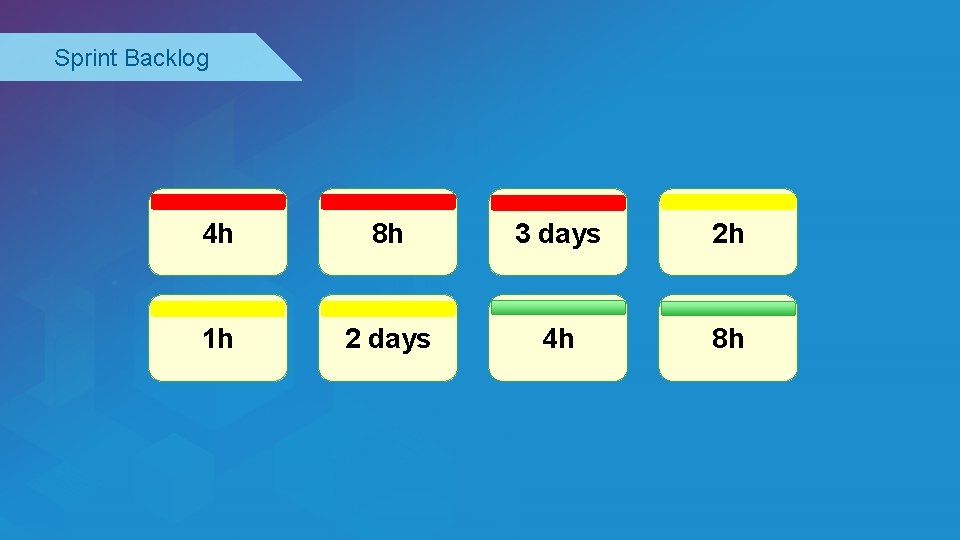 Sprint Backlog 4 h 8 h 3 days 2 h 1 h 2 days Sprint Backlog 4 h 8 h 3 days 2 h 1 h 2 days
