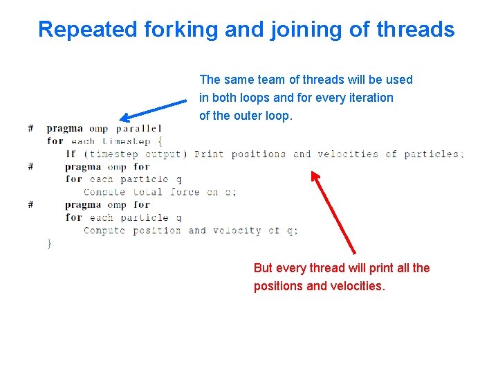 Repeated forking and joining of threads The same team of threads will be used