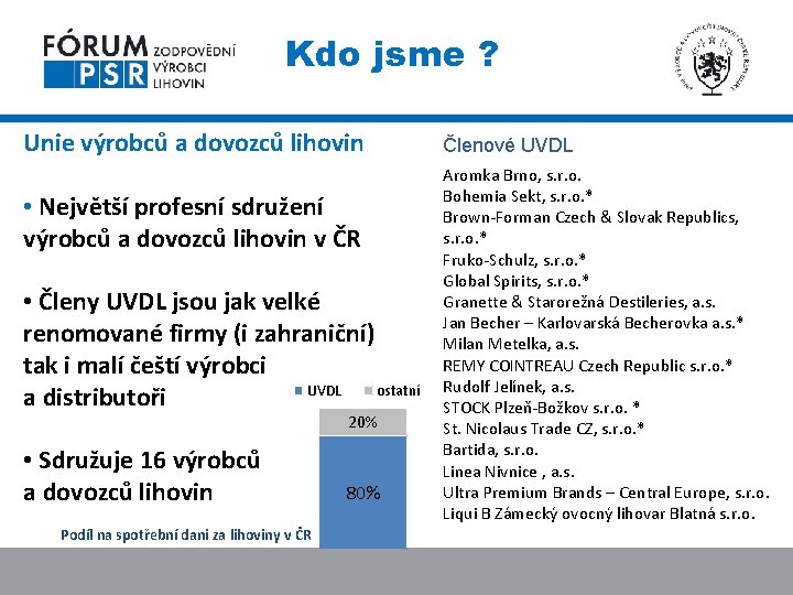 Kdo jsme ? Unie výrobců a dovozců lihovin • Největší profesní sdružení výrobců a