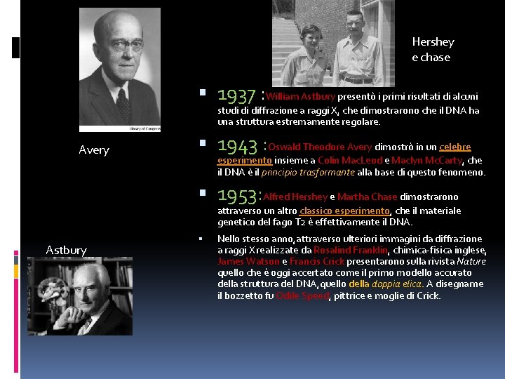 Hershey e chase 1937 : William Astbury presentò i primi risultati di alcuni studi Hershey e chase 1937 : William Astbury presentò i primi risultati di alcuni studi
