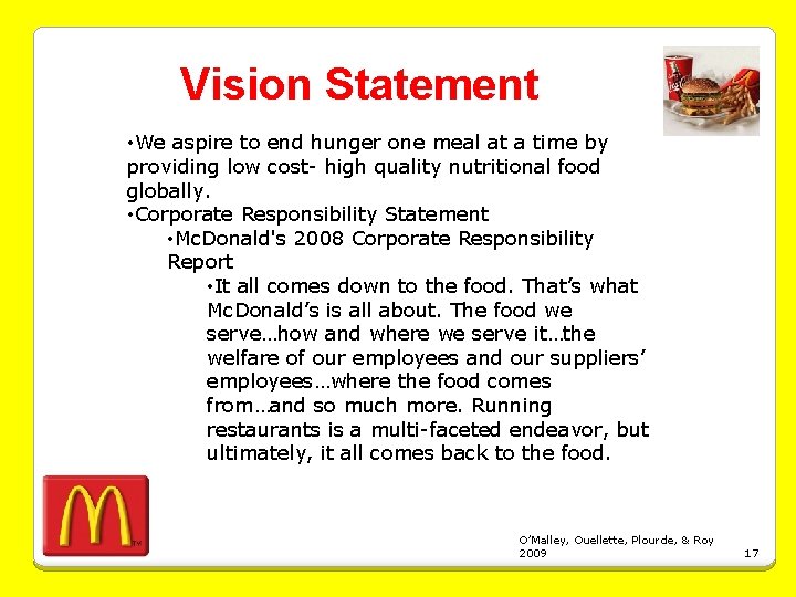 Vision Statement • We aspire to end hunger one meal at a time by
