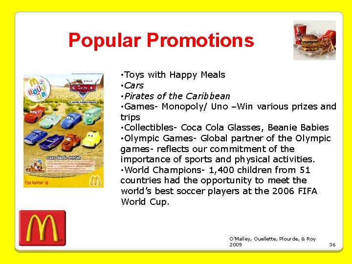 Popular Promotions • Toys with Happy Meals • Cars • Pirates of the Caribbean