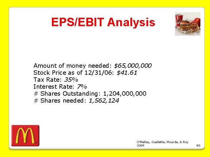 EPS/EBIT Analysis Amount of money needed: $65, 000 Stock Price as of 12/31/06: $41.