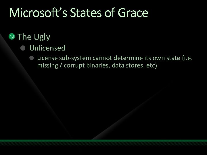Microsoft’s States of Grace The Ugly Unlicensed License sub-system cannot determine its own state