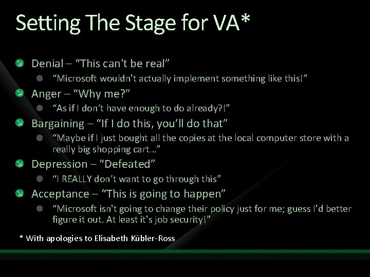 Setting The Stage for VA* Denial – “This can't be real” “Microsoft wouldn't actually