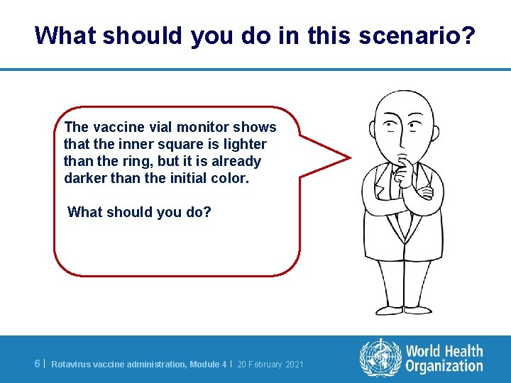 What should you do in this scenario? The vaccine vial monitor shows that the