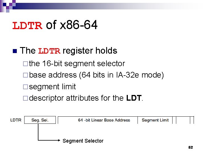 LDTR of x 86 -64 n The LDTR register holds ¨ the 16 -bit