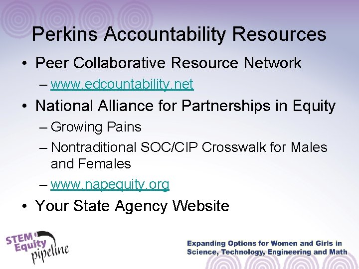 Perkins Accountability Resources • Peer Collaborative Resource Network – www. edcountability. net • National Perkins Accountability Resources • Peer Collaborative Resource Network – www. edcountability. net • National