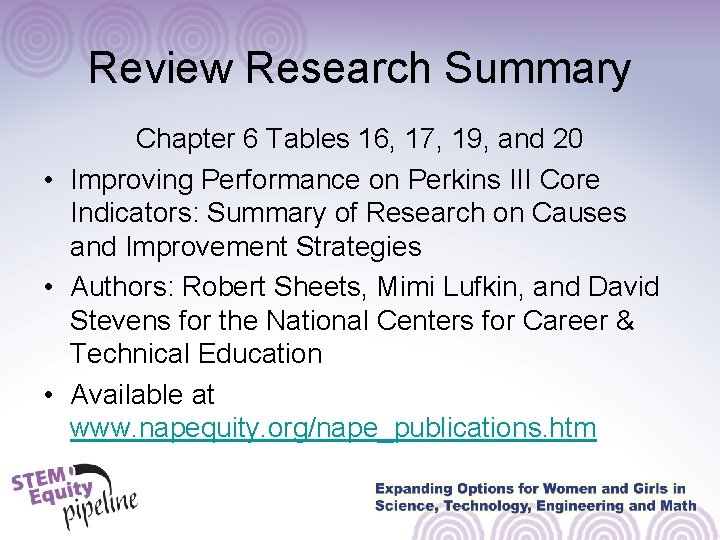 Review Research Summary Chapter 6 Tables 16, 17, 19, and 20 • Improving Performance Review Research Summary Chapter 6 Tables 16, 17, 19, and 20 • Improving Performance