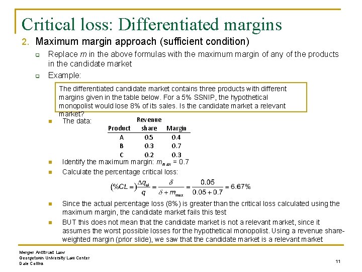 Critical loss: Differentiated margins 2. Maximum margin approach (sufficient condition) q q Replace m