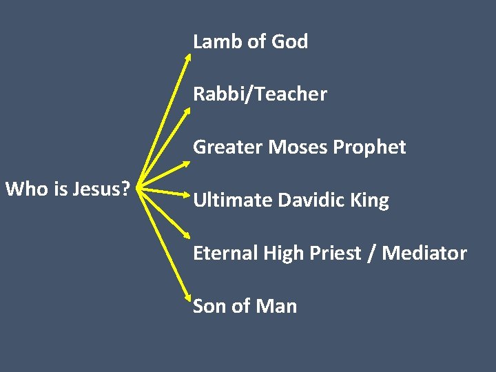 Lamb of God Rabbi/Teacher Greater Moses Prophet Who is Jesus? Ultimate Davidic King Eternal