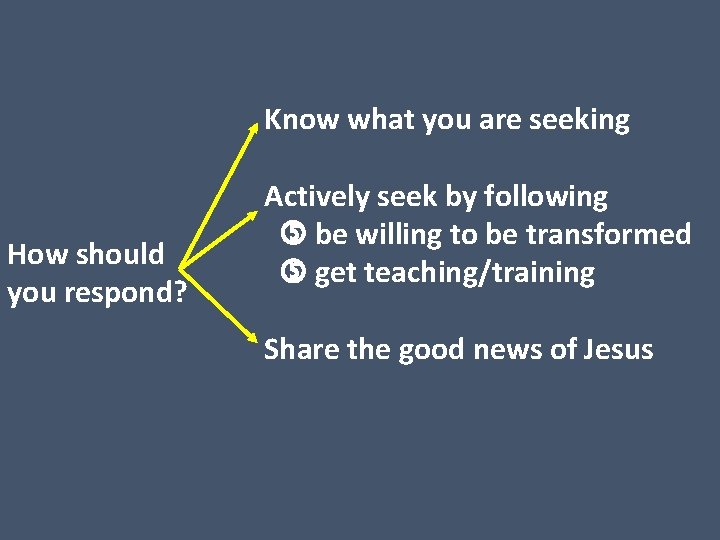 Know what you are seeking How should you respond? Actively seek by following be