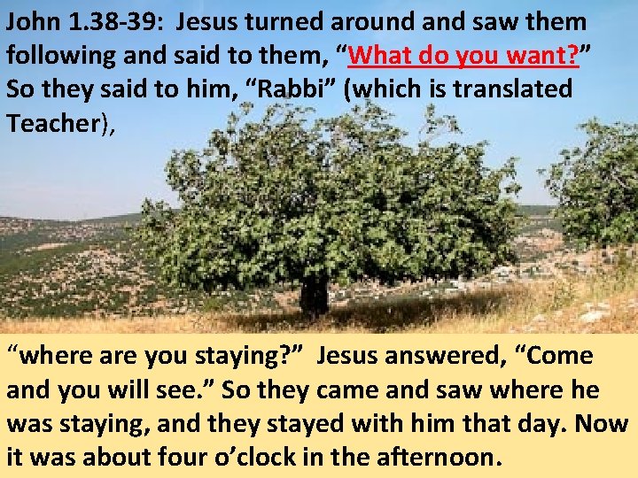 John 1. 38 -39: Jesus turned around and saw them following and said to