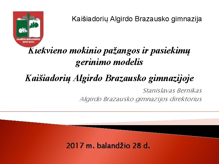 Kaišiadorių Algirdo Brazausko gimnazija Kiekvieno mokinio pažangos ir pasiekimų gerinimo modelis Kaišiadorių Algirdo Brazausko