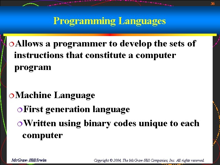 36 Programming Languages ¦Allows a programmer to develop the sets of instructions that constitute 36 Programming Languages ¦Allows a programmer to develop the sets of instructions that constitute