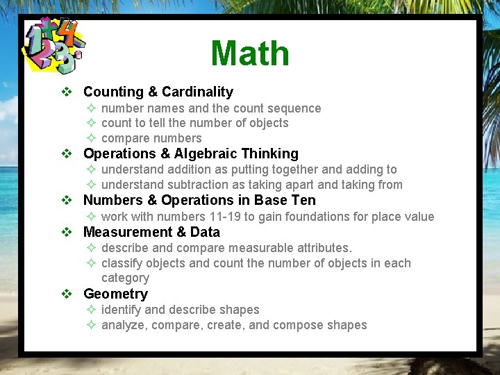 Math v Counting & Cardinality ² number names and the count sequence ² count