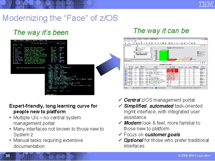 Modernizing the “Face” of z/OS The way it’s been Expert-friendly, long learning curve for